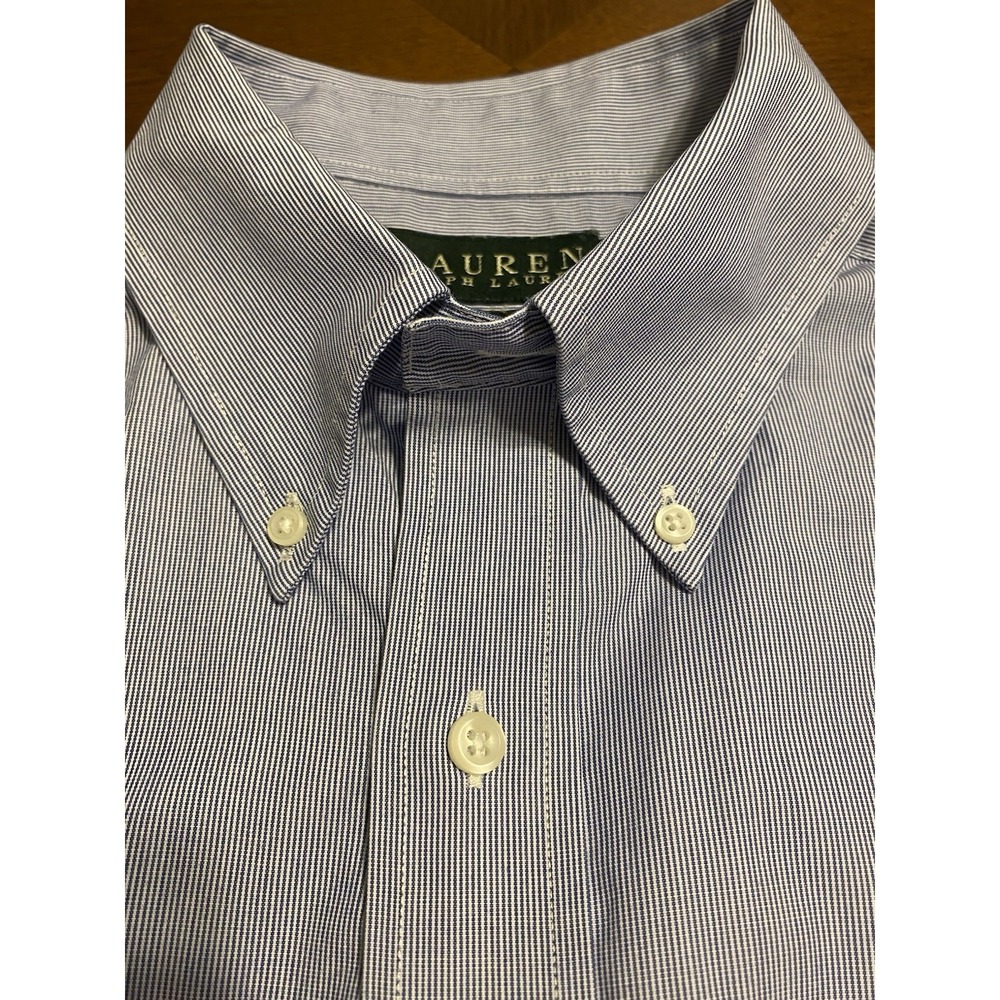 Lauren Ralph Lauren Button Down Classic Fit Non Iron Shirt Men 16 34/35 Blue Pin